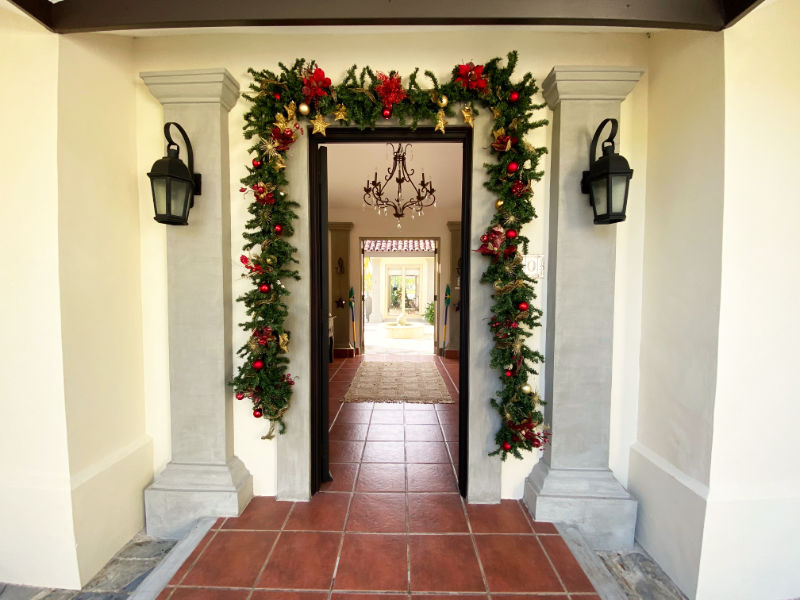 Festively decorated front door