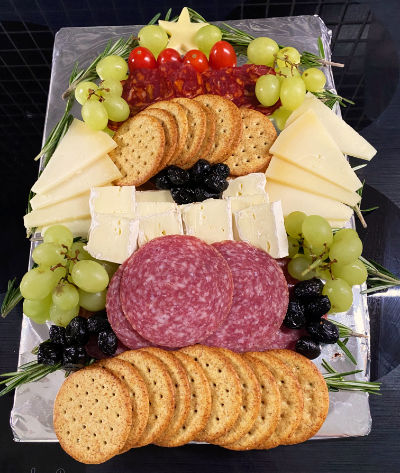 Cheese, Olive, Salami, grapes and olive platter