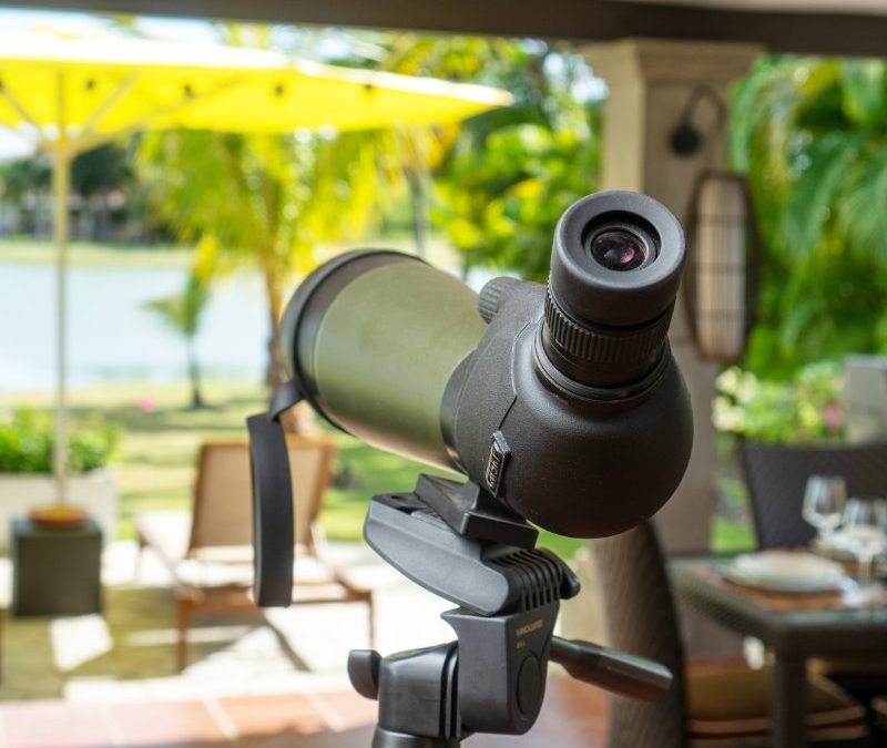 Bird spotting scope at a short-term rental property in Buenaventura, Panama, created to enhance the guest experience for birdwatching enthusiasts. The hospitality touch was inspired by guest feedback and reflects how understanding guest interests can help independent hosts create memorable vacation rental stays and encourage repeat bookings.