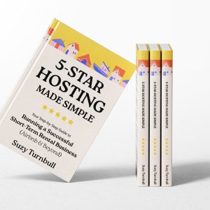 Book-image-5-Star Hosting Made Simple-tipped-on-side-with-three-more-copies-of-book-as-if-on-bookshelf